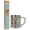 Easter Set, metallic thermal cup (300ml) & aromatic flat Easter candle (30cm) (TURQUOISE)