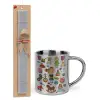 Easter Set, metallic thermal cup (300ml) & Easter aromatic flat candle (30cm) (GRAY)