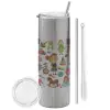 Tumbler stainless steel Silver 600ml, with metal straw & cleaning brush