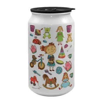Toys Girl, Κούπα ταξιδιού μεταλλική με καπάκι (tin-can) 500ml
