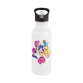 My Little Pony, White water bottle with straw, stainless steel 600ml