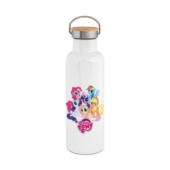 My Little Pony, Stainless steel White with wooden lid (bamboo), double wall, 750ml