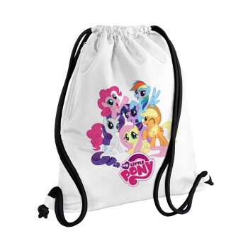My Little Pony, Τσάντα πλάτης πουγκί GYMBAG λευκή, με τσέπη (40x48cm) & χονδρά κορδόνια