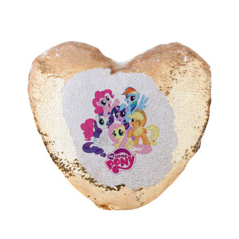 My Little Pony, Μαξιλάρι καναπέ καρδιά Μαγικό Χρυσό με πούλιες 40x40cm περιέχεται το  γέμισμα