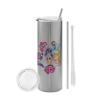 My Little Pony, Tumbler stainless steel Silver 600ml, with metal straw & cleaning brush