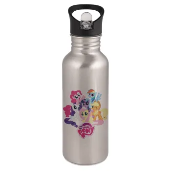 My Little Pony, Water bottle Silver with straw, stainless steel 600ml