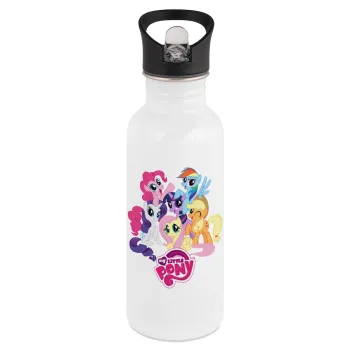My Little Pony, White water bottle with straw, stainless steel 600ml