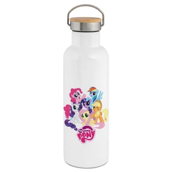 My Little Pony, Stainless steel White with wooden lid (bamboo), double wall, 750ml