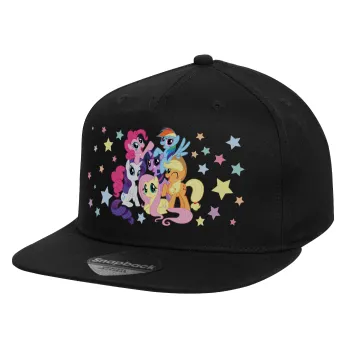 My Little Pony, Children's Flat Snapback Hat, Black (100% COTTON, CHILD, UNISEX, ONE SIZE)