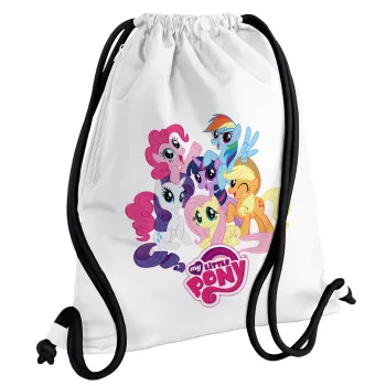 My Little Pony, Backpack pouch GYMBAG white, with pocket (40x48cm) & thick cords