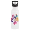 White water bottle with straw, stainless steel 600ml
