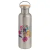 Stainless steel Silver with wooden lid (bamboo), double wall, 750ml
