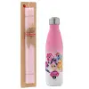 Easter Set, Metallic pink/white (Stainless steel) thermos, double-walled, 500ml & aromatic flat Easter candle (30cm) (PINK)