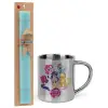 Easter Set, metallic thermal cup (300ml) & aromatic flat Easter candle (30cm) (TURQUOISE)