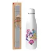 Easter Set, metallic stainless thermos bottle (500ml) & scented flat Easter candle (30cm) (GRAY)