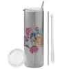 Tumbler stainless steel Silver 600ml, with metal straw & cleaning brush