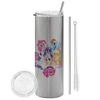 My Little Pony, Tumbler stainless steel Silver 600ml, with metal straw & cleaning brush
