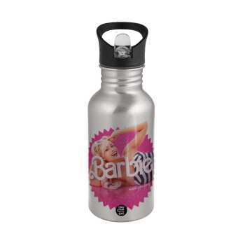 Barbie is everything, Water bottle Silver with straw, stainless steel 500ml