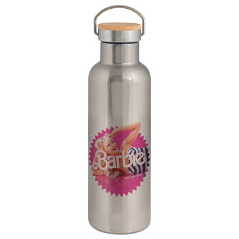 Barbie is everything, Stainless steel Silver with wooden lid (bamboo), double wall, 750ml