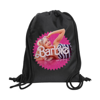 Barbie is everything, Τσάντα πλάτης πουγκί GYMBAG Μαύρη, με τσέπη (40x48cm) & χονδρά κορδόνια