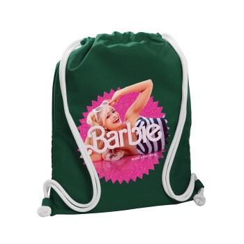Barbie is everything, Τσάντα πλάτης πουγκί GYMBAG BOTTLE GREEN, με τσέπη (40x48cm) & χονδρά λευκά κορδόνια