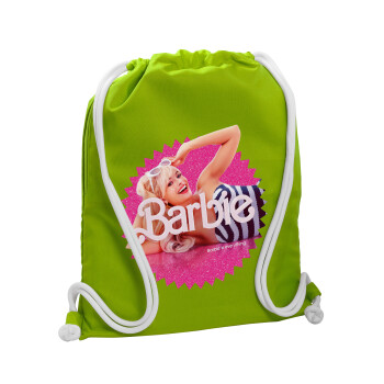 Barbie is everything, Τσάντα πλάτης πουγκί GYMBAG LIME GREEN, με τσέπη (40x48cm) & χονδρά κορδόνια