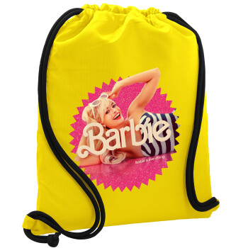 Barbie is everything, Τσάντα πλάτης πουγκί GYMBAG Κίτρινη, με τσέπη (40x48cm) & χονδρά κορδόνια
