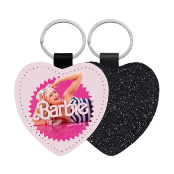 Barbie is everything, Μπρελόκ PU δερμάτινο glitter καρδιά ΜΑΥΡΟ