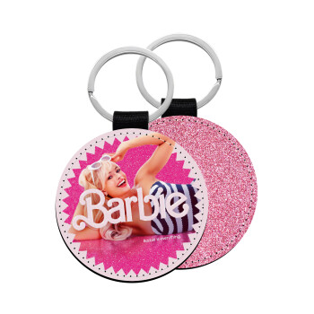 Barbie is everything, Μπρελόκ Δερματίνη, στρογγυλό ΡΟΖ (5cm)