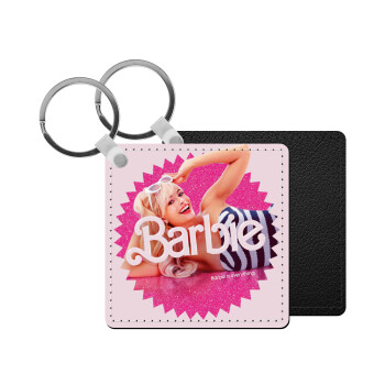 Barbie is everything, Μπρελόκ Δερματίνη, τετράγωνο ΜΑΥΡΟ (5x5cm)