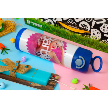 Barbie is everything, Πασχαλινή Λαμπάδα με Παιδικό παγούρι θερμό, ανοξείδωτο, με καλαμάκι ασφαλείας, ΜΠΛΕ (500ml)