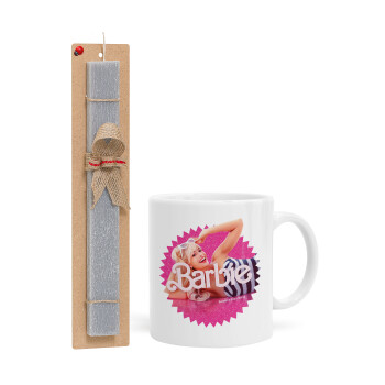 Barbie is everything, Πασχαλινή Λαμπάδα με Κούπα κεραμική (330ml) & κερί αρωματικό πλακέ (30cm) (ΓΚΡΙ)