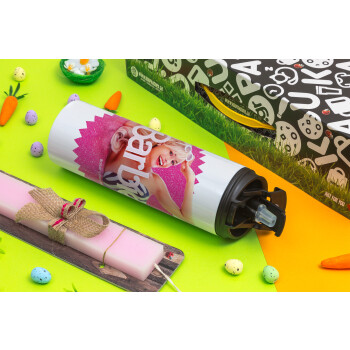 Barbie is everything, Πασχαλινή Λαμπάδα με Travel Tumbler θερμό με διπλό καπάκι (600ml, BPA free) & κερί αρωματικό πλακέ (30cm) (ΡΟΖ)