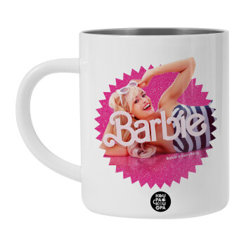 Barbie is everything, Λευκή Ανοξείδωτη Μεταλλική Κούπα 450ml - Διπλού Τοιχώματος 
