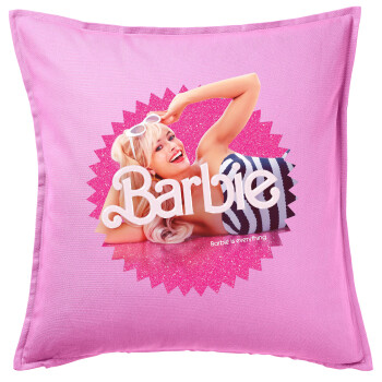 Barbie is everything, Μαξιλάρι καναπέ ΡΟΖ 100% βαμβάκι, περιέχεται το γέμισμα (50x50cm)