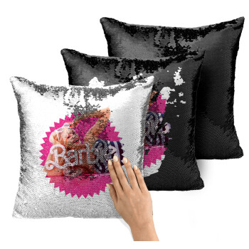 Barbie is everything, Μαξιλάρι καναπέ Μαγικό Μαύρο με πούλιες 40x40cm περιέχεται το γέμισμα
