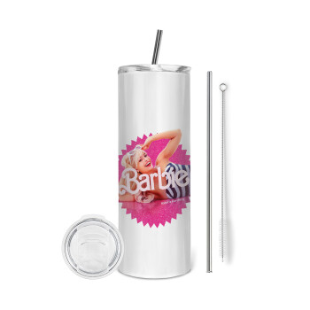 Barbie is everything, Tumbler ποτήρι θερμό από ανοξείδωτο ατσάλι 600ml, με μεταλλικό καλαμάκι & βούρτσα καθαρισμού