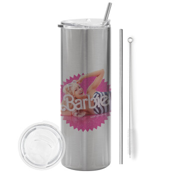 Barbie is everything, Eco friendly stainless steel Silver tumbler 600ml, with metal straw & cleaning brush