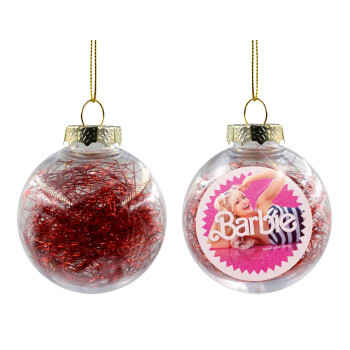 Barbie is everything, Χριστουγεννιάτικη μπάλα δένδρου διάφανη με κόκκινο γέμισμα 8cm
