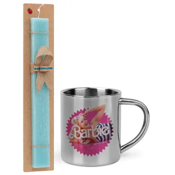 Barbie is everything, Easter Set, metallic thermal cup (300ml) & aromatic flat Easter candle (30cm) (TURQUOISE)