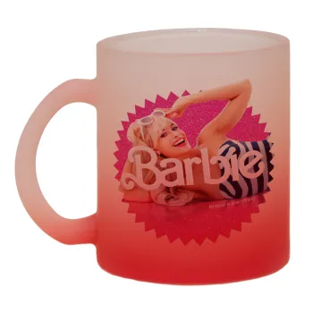Barbie is everything, Κούπα γυάλινη δίχρωμη με βάση το κόκκινο ματ, 330ml