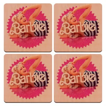 Barbie is everything, ΣΕΤ x4 Σουβέρ ξύλινα τετράγωνα plywood (9cm)