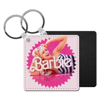 Barbie is everything, Μπρελόκ Δερματίνη, τετράγωνο ΜΑΥΡΟ (5x5cm)