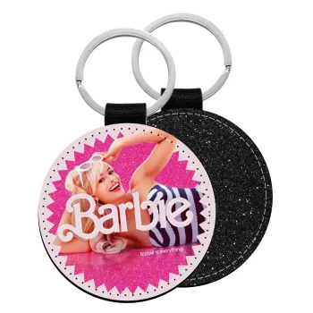 Barbie is everything, Μπρελόκ Δερματίνη, στρογγυλό ΜΑΥΡΟ (5cm)