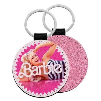Barbie is everything, Μπρελόκ Δερματίνη, στρογγυλό ΡΟΖ (5cm)