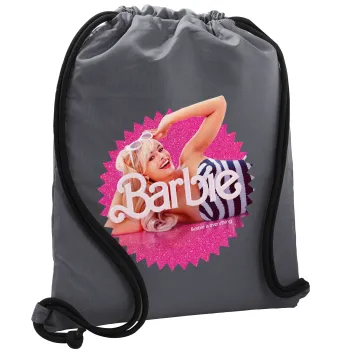 Barbie is everything, Τσάντα πλάτης πουγκί GYMBAG ΓΚΡΙ, με τσέπη (40x48cm) & χονδρά κορδόνια