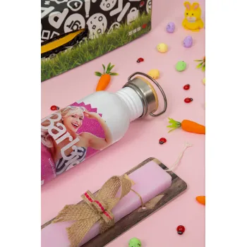 Barbie is everything, Easter Set, SS Metallic water bottle (620ml, stainless steel) & scented flat Easter candle (30cm) (PINK)