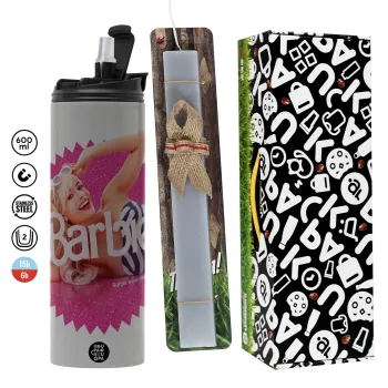 Barbie is everything, Πασχαλινή Λαμπάδα με Travel Tumbler θερμό (600ml, BPA free) & κερί αρωματικό πλακέ (30cm) (ΓΚΡΙ)