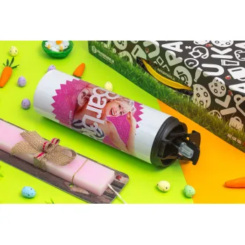 Barbie is everything, Πασχαλινή Λαμπάδα με Travel Tumbler θερμό με διπλό καπάκι (600ml, BPA free) & κερί αρωματικό πλακέ (30cm) (ΡΟΖ)