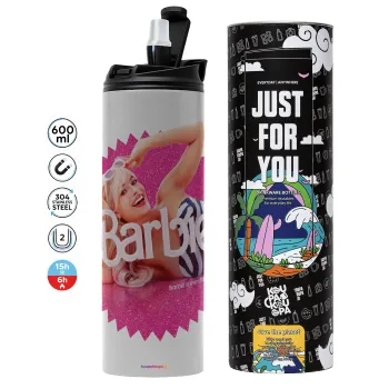 Barbie is everything, Tumbler ποτήρι θερμό ΓΚΡΙ από ανοξείδωτο ατσάλι 600ml